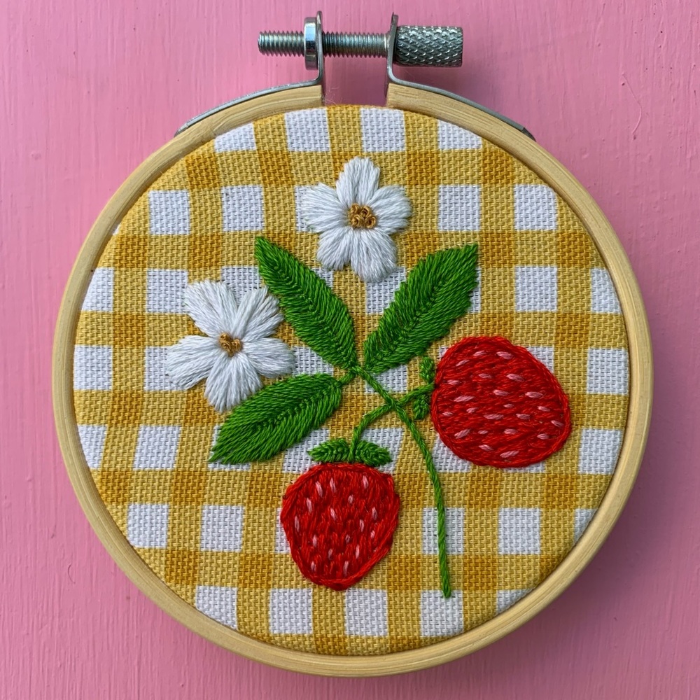 SOLD on Etsy. Small strawberry embroidery 🧵 🍓